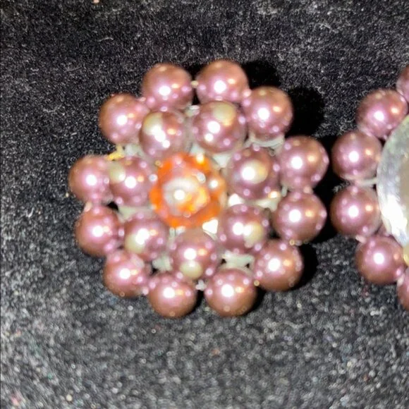 Purple and Orange Clip-On Earrings - Picture 2 of 4